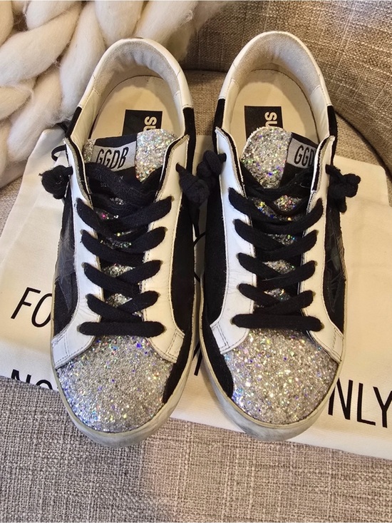 Golden Goose Shoes - Golden Goose Women's White and Black Sneakers with Silver Glitter